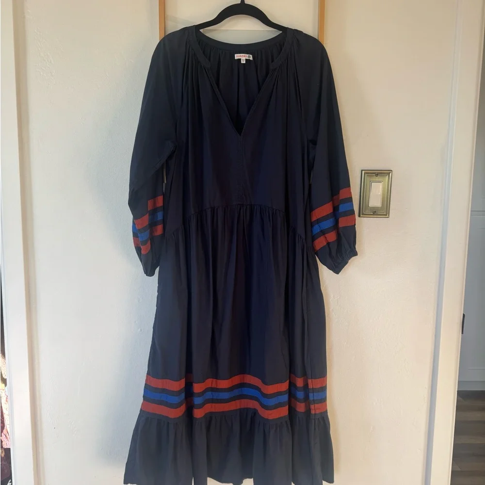 Sundry Navy Dress with Stripes, 100% Cotton - Picture 4 of 7